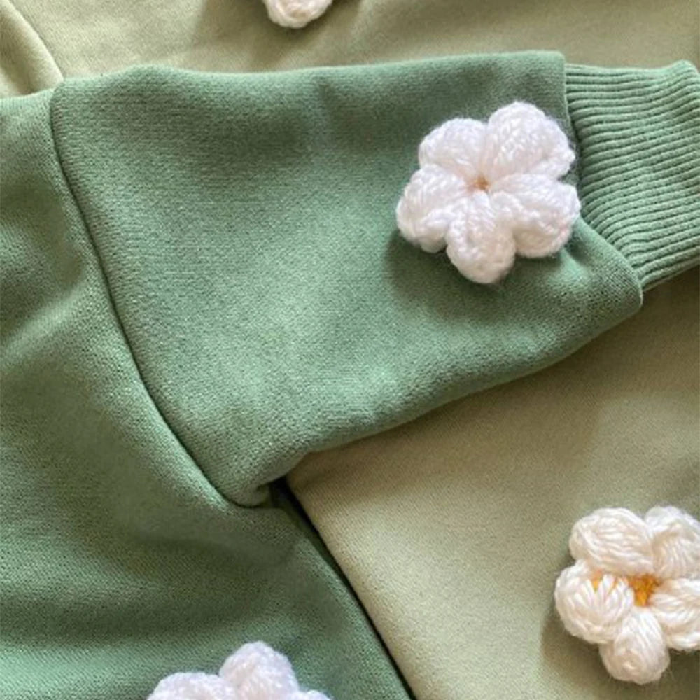 Baby Cotton Sweatshirt Romper - 3D Cloud & Flower Applique (1-18M)
