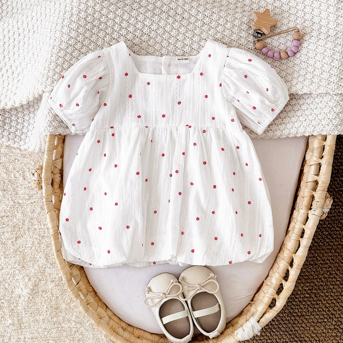 Baby & Toddler Girl Floral Embroidery Bubble Dress - Puff Sleeve Special Occasion Sunsuit (6-24M)
