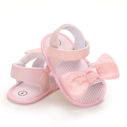Baby Girl Soft Sole Bow Sandals - Eyelet Lace Floral Infant Shoes (0-18M)