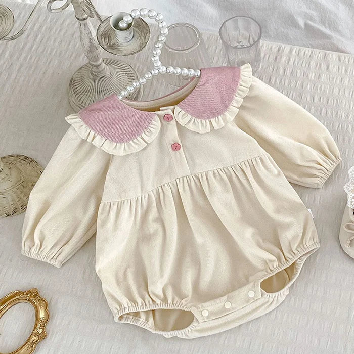 Baby Girl Bunny Ear Easter Bodysuit - Long Sleeve Cotton Jumpsuit (3-24M)