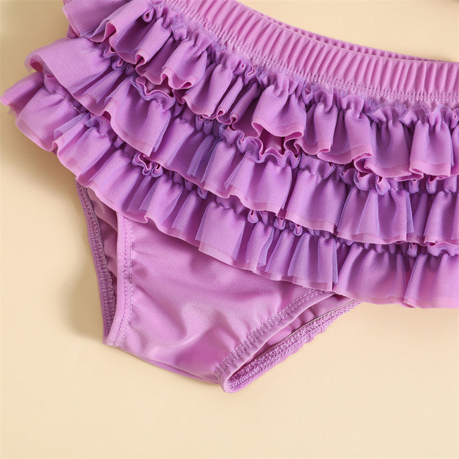 3-Piece Infant Baby Girl Summer Swimsuit Set - Ruffle Halter Bikini Top, Tutu Shorts & Sun Hat (0-24M)