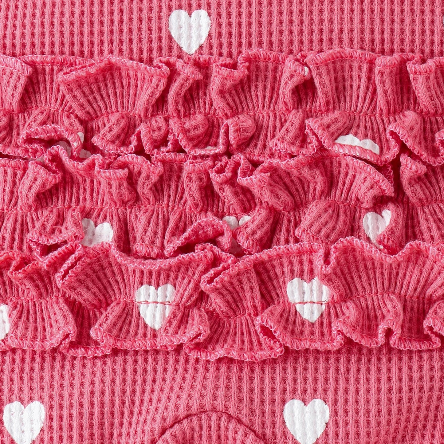 Baby Girl Heart Print Waffle Knit Footed Romper & Headband Set - Ruffled Zipper Sleeper
