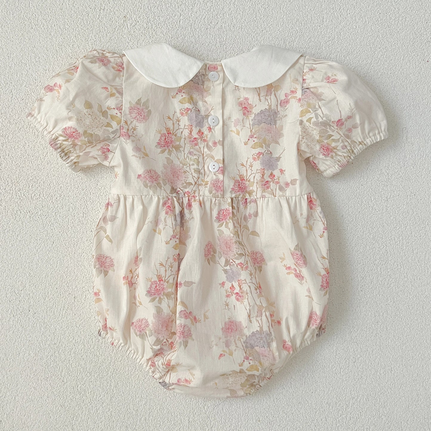 Pink Floral Smocked Sister Matching Outfits - Puff Sleeve Cotton Romper & Princess Dress (3M-6T)