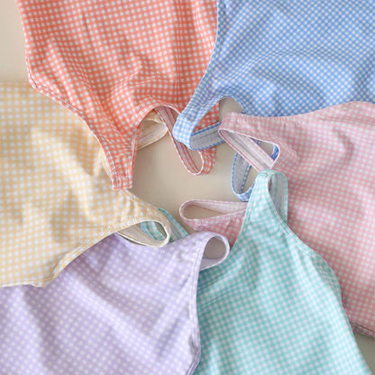 Vintage Gingham One-Piece Swimsuit & Matching Swim Cap Set for Baby & Toddler Girls (9M - 8Y)