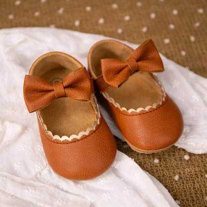 Baby Girl Mary Jane Dress Shoes - Non-Slip Rubber Sole Bowknot First Walkers (0-18M)