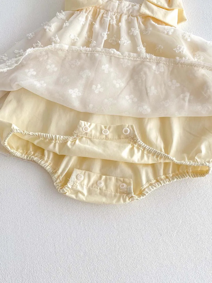 Sweet Floral Swiss Dot Baby Girl Dress - Korean Style Summer Princess Romper (0-24M)