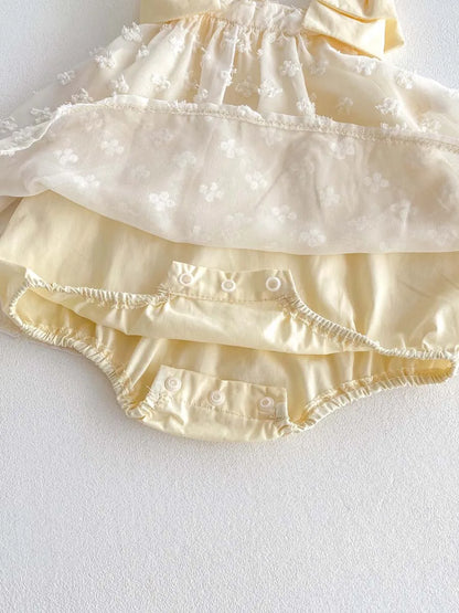 Sweet Floral Swiss Dot Baby Girl Dress - Korean Style Summer Princess Romper (0-24M)