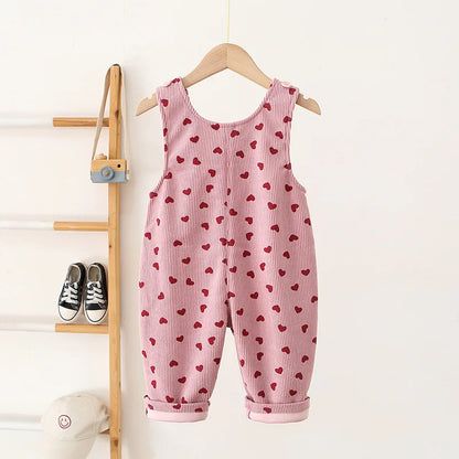 Toddler Corduroy Overalls – Heart Embroidery & Print Bib Pants (9M-4T)
