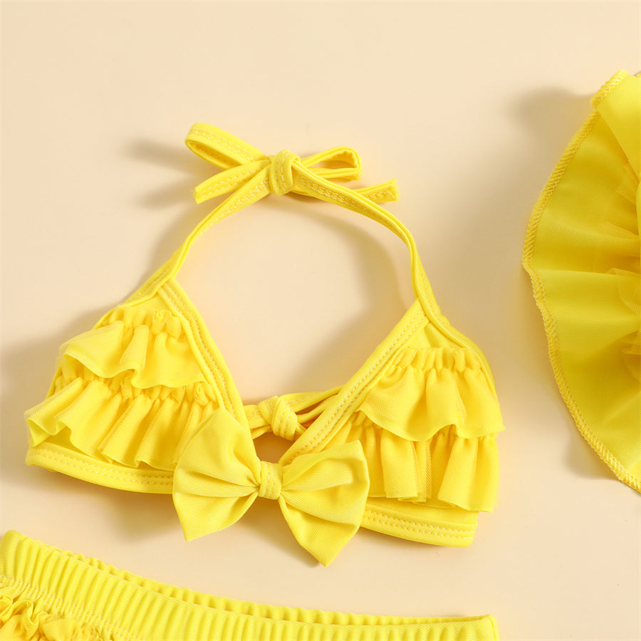 3-Piece Infant Baby Girl Summer Swimsuit Set - Ruffle Halter Bikini Top, Tutu Shorts & Sun Hat (0-24M)