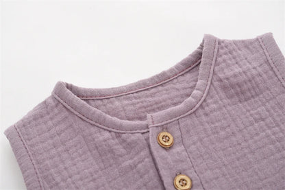 Unisex Muslin Cotton Baby Romper - Premium Sleeveless Summer Henley Bodysuit (0-24M)