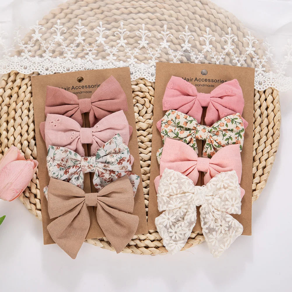 4pc Large Linen Baby Hair Bows - 3.5" Oversized Boutique Fabric Clips