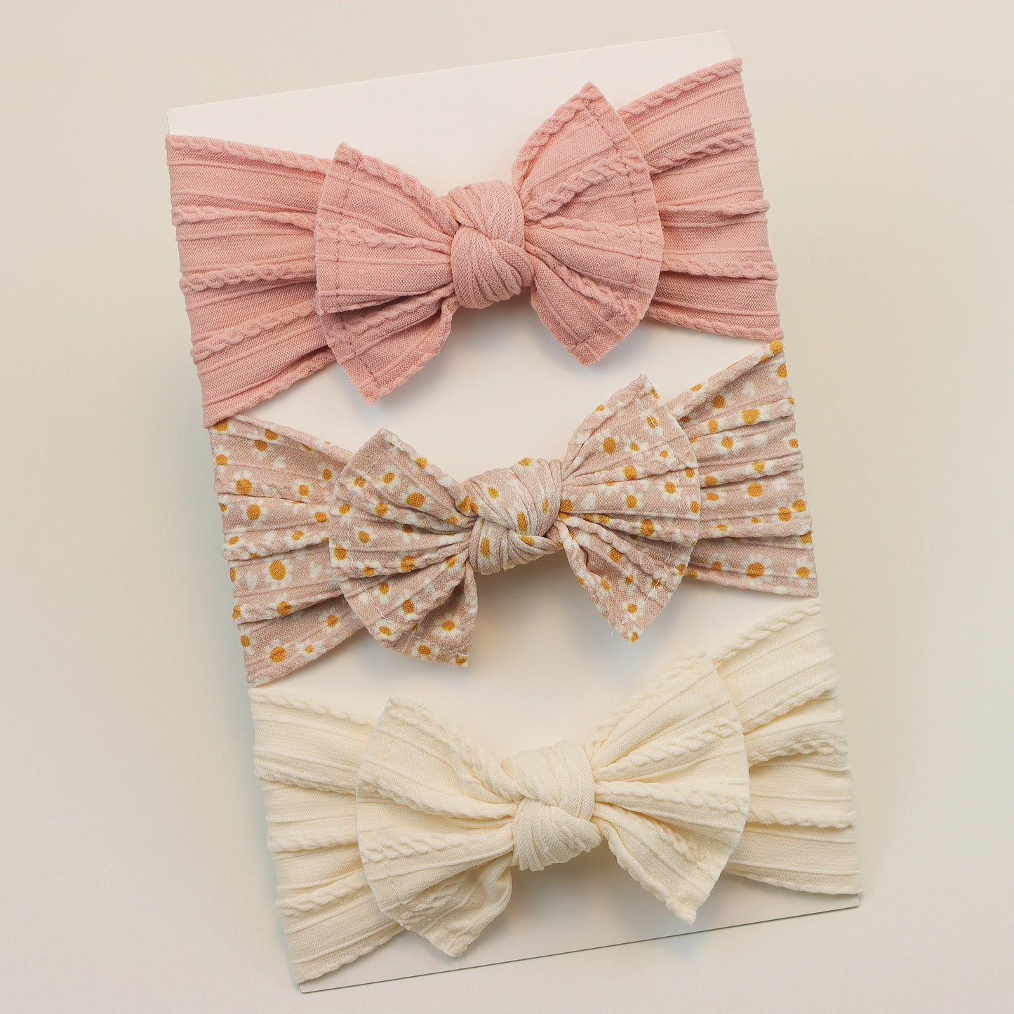 3-Pack Baby Nylon Headbands - Soft Cable Knit Stretchy Bows for Infants & Toddlers (0-3T)
