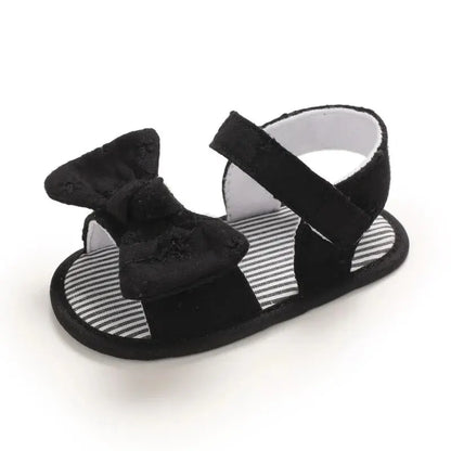 Baby Girl Soft Sole Bow Sandals - Eyelet Lace Floral Infant Shoes (0-18M)