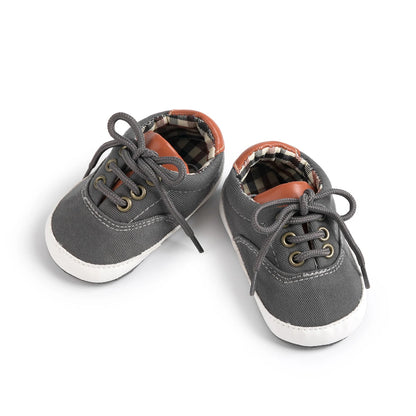 Baby Boy Canvas Shoes Soft Sole Non-Slip First Walkers Infant & Toddler Pre-Walker Sneakers Plaid Lining Lace-Up (0-18M)