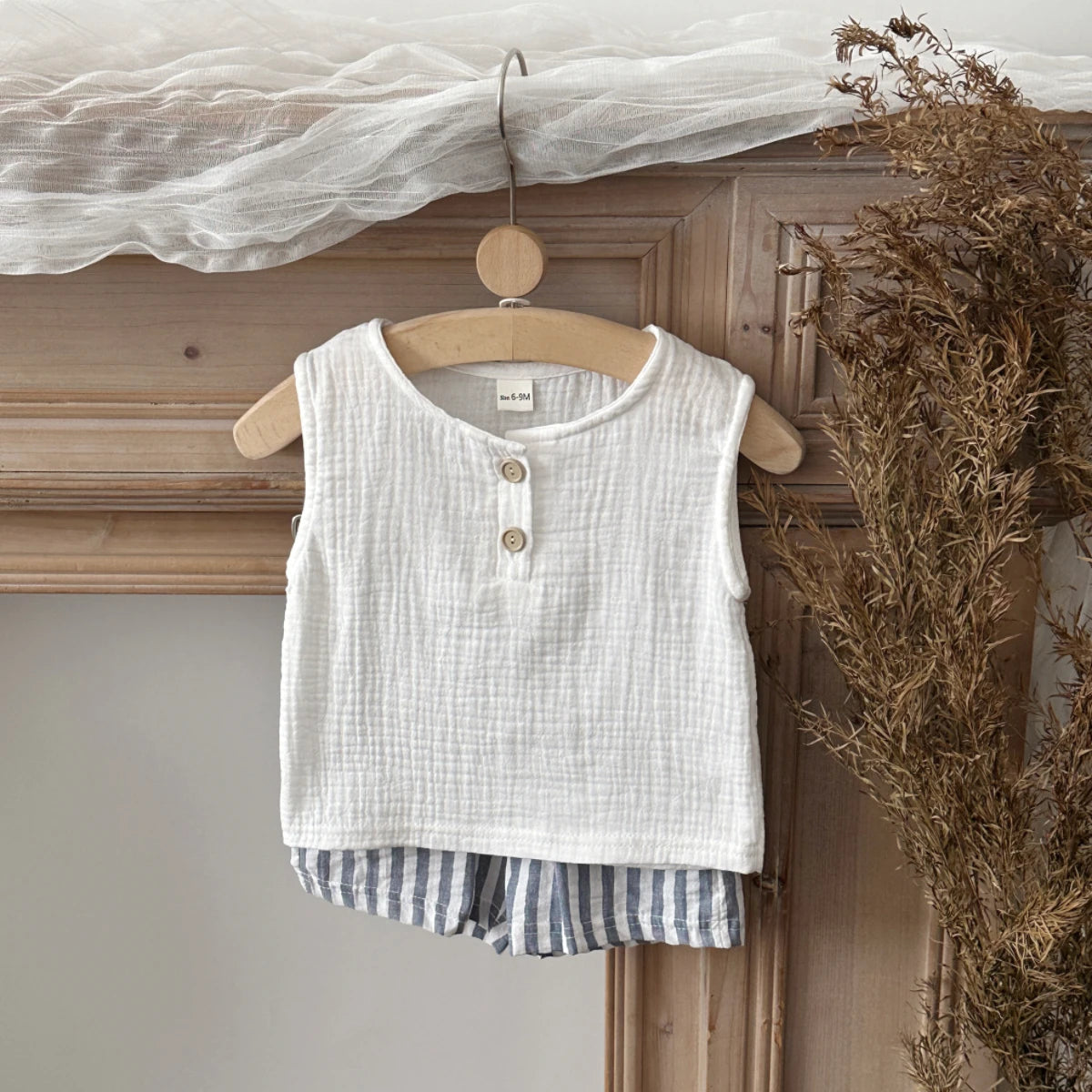 Baby Boy Summer Tank Top & Shorts Set - Soft Crinkle Gauze 2-Piece Outfit (0-3T)