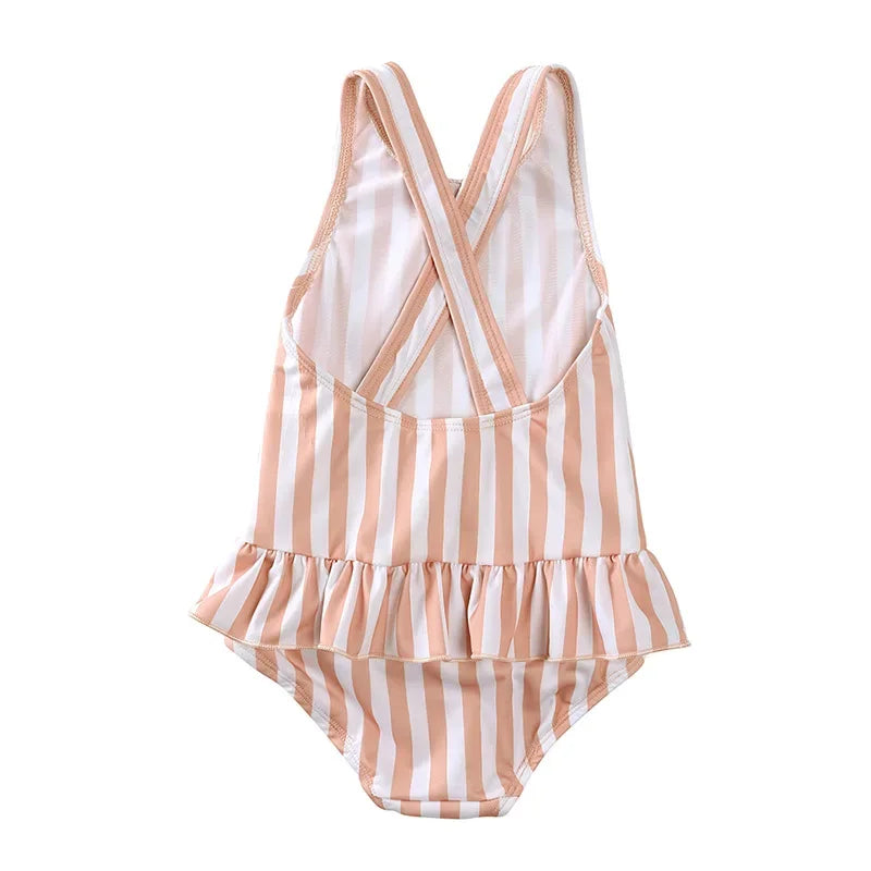 Girls Cross-Back Ruffle Swimsuit & Sun Cap Set – Premium Boho Prints (9M–9Y)