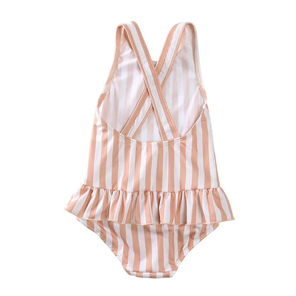 Girls Cross-Back Ruffle Swimsuit & Sun Cap Set – Premium Boho Prints (9M–9Y)