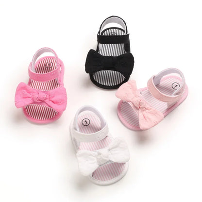 Baby Girl Soft Sole Bow Sandals - Eyelet Lace Floral Infant Shoes (0-18M)