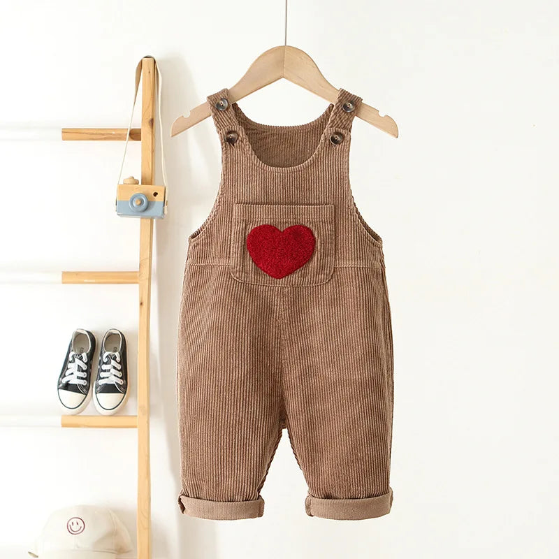 Toddler Corduroy Overalls – Heart Embroidery & Print Bib Pants (9M-4T)