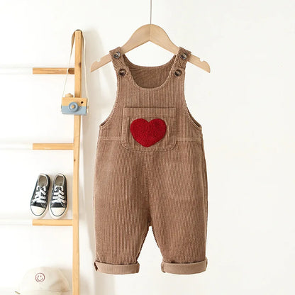Toddler Corduroy Overalls – Heart Embroidery & Print Bib Pants (9M-4T)
