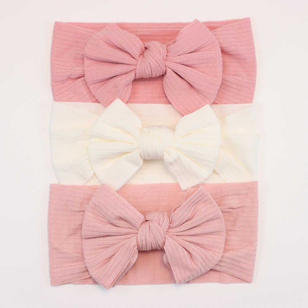 3-Pack Baby Nylon Headbands - Soft Cable Knit Stretchy Bows for Infants & Toddlers (0-3T)