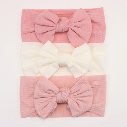 3-Pack Baby Nylon Headbands - Soft Cable Knit Stretchy Bows for Infants & Toddlers (0-3T)