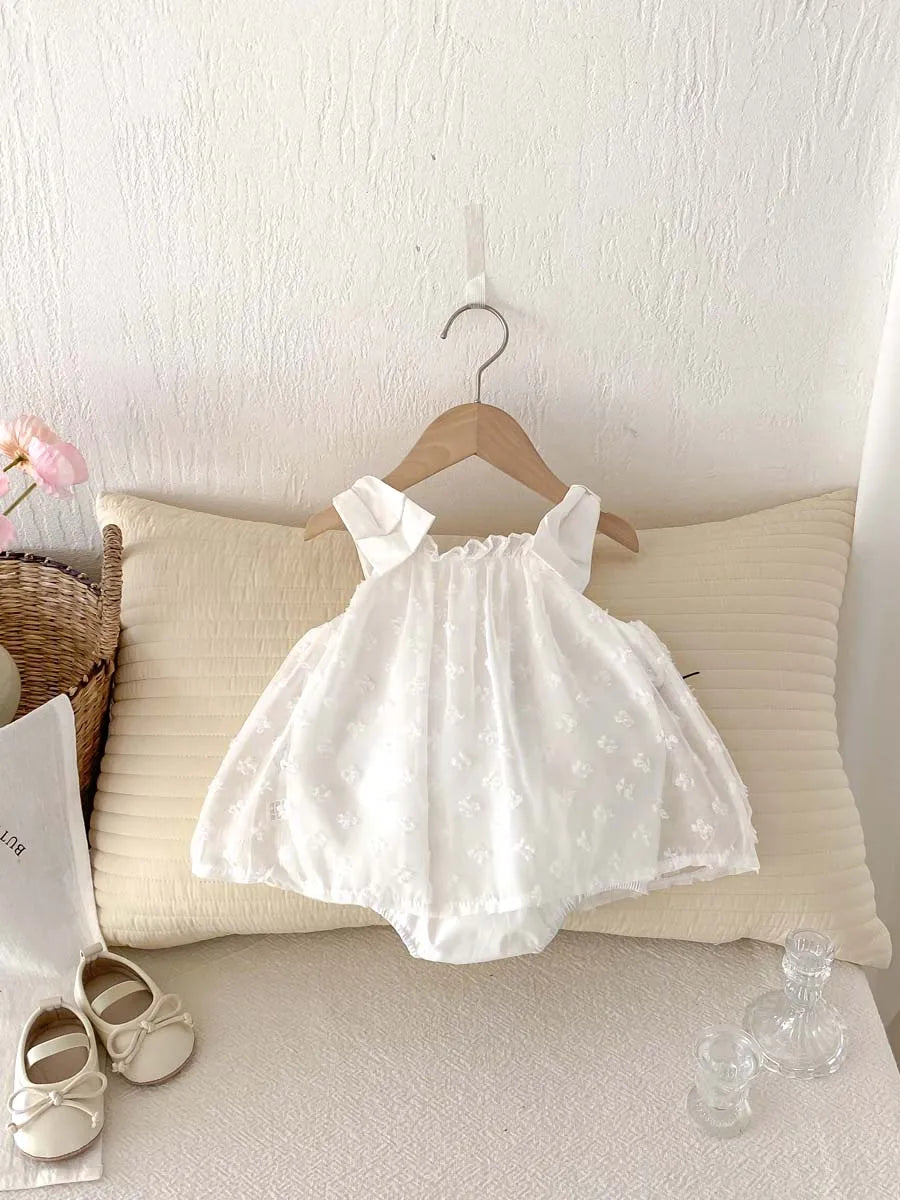 Sweet Floral Swiss Dot Baby Girl Dress - Korean Style Summer Princess Romper (0-24M)