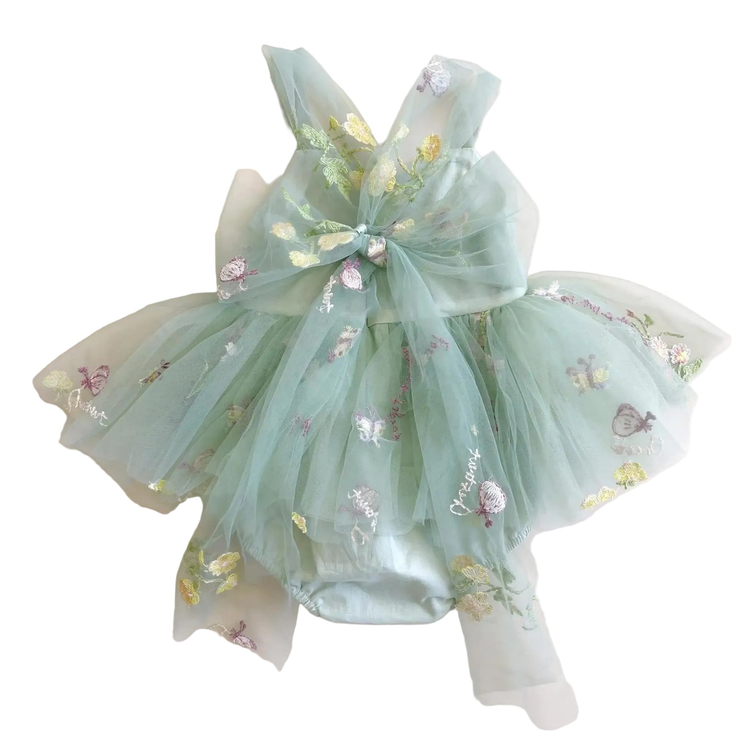 Baby Girl Fairy Tulle Tutu Romper Dress with Floral Embroidery