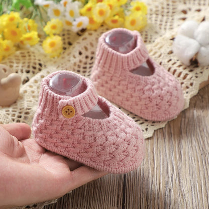 Soft Knit Mary Jane Baby Booties - Infant Pre-Walker Shoes (0-18M)