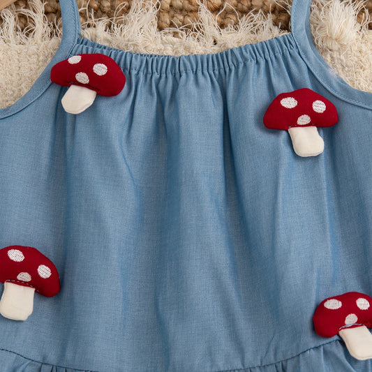 Baby & Toddler Girl 2-Piece Mushroom Cotton Set - Blue Ruffle Tank & Shorts (9M-4T)