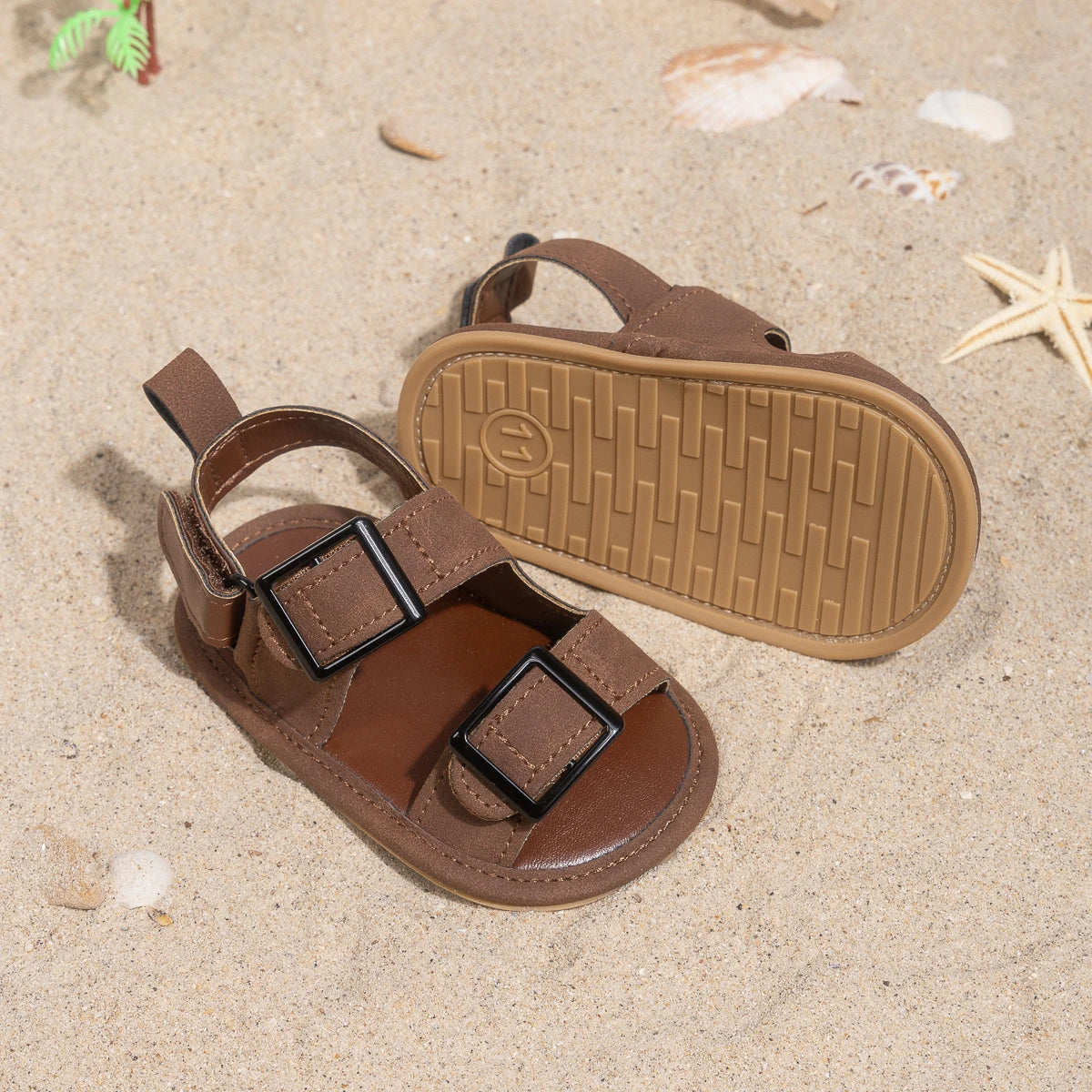 Infant Boys Casual Buckle Beach Sandals - Anti-Slip Soft-Sole First Walkers (0-18M)