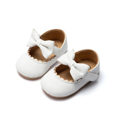 Baby Girl Mary Jane Dress Shoes - Non-Slip Rubber Sole Bowknot First Walkers (0-18M)