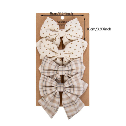 4pc Large Linen Baby Hair Bows - 3.5" Oversized Boutique Fabric Clips