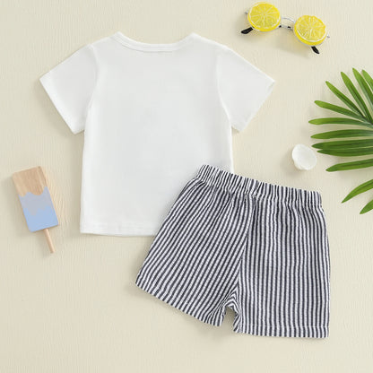 Toddler Baby Boy 2-Piece Summer Shorts Set - Sailboat Embroidered T-Shirt & Striped Nautical Shorts (6M-4T)