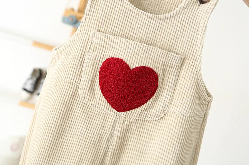 Toddler Corduroy Overalls – Heart Embroidery & Print Bib Pants (9M-4T)