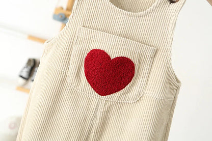 Toddler Corduroy Overalls – Heart Embroidery & Print Bib Pants (9M-4T)