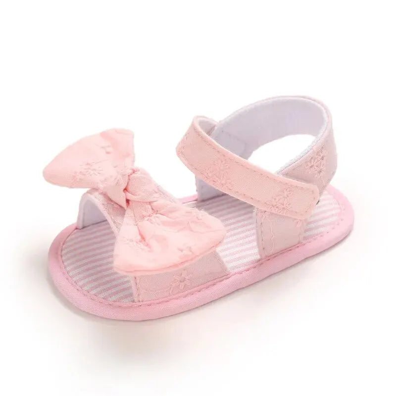 Baby Girl Soft Sole Bow Sandals - Eyelet Lace Floral Infant Shoes (0-18M)