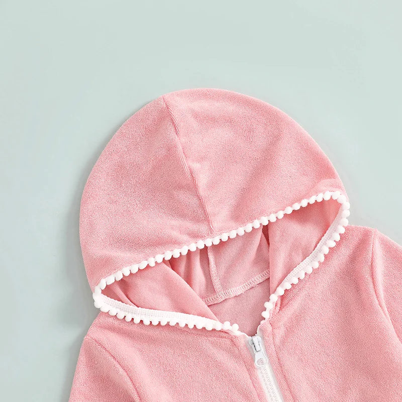 Girls Hooded Swim Coverup - Zip-Up Terry Cloth Beach Robe & Towel Dress (1-8Y)