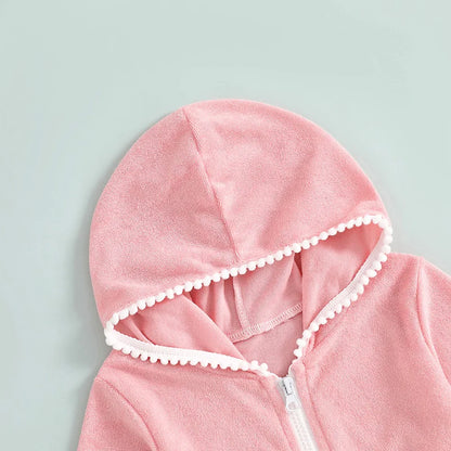 Girls Hooded Swim Coverup - Zip-Up Terry Cloth Beach Robe & Towel Dress (1-8Y)