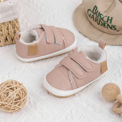 Baby Girl Pink Fleece-Lined Soft Sole Sneakers - First Walkers (0-18M)
