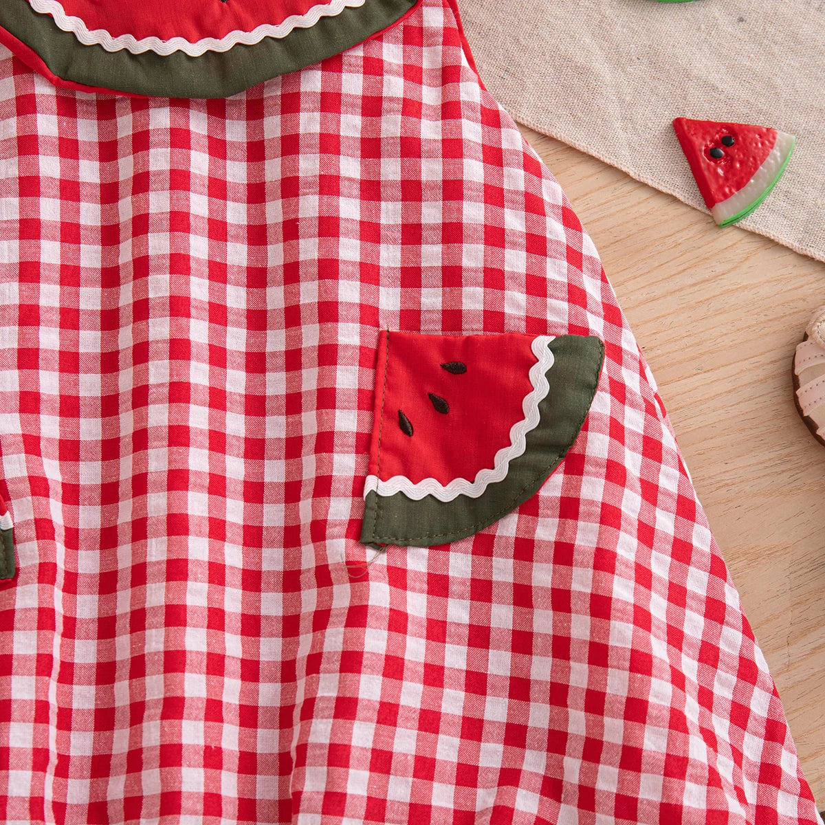 Baby & Toddler Girls Watermelon Gingham Bubble Dress - Cotton Blend Summer Outfit (9M-3T)