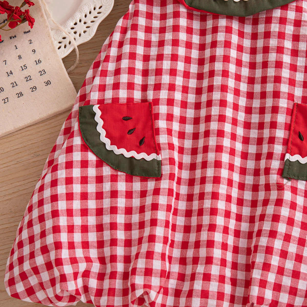 Baby & Toddler Girls Watermelon Gingham Bubble Dress - Cotton Blend Summer Outfit (9M-3T)