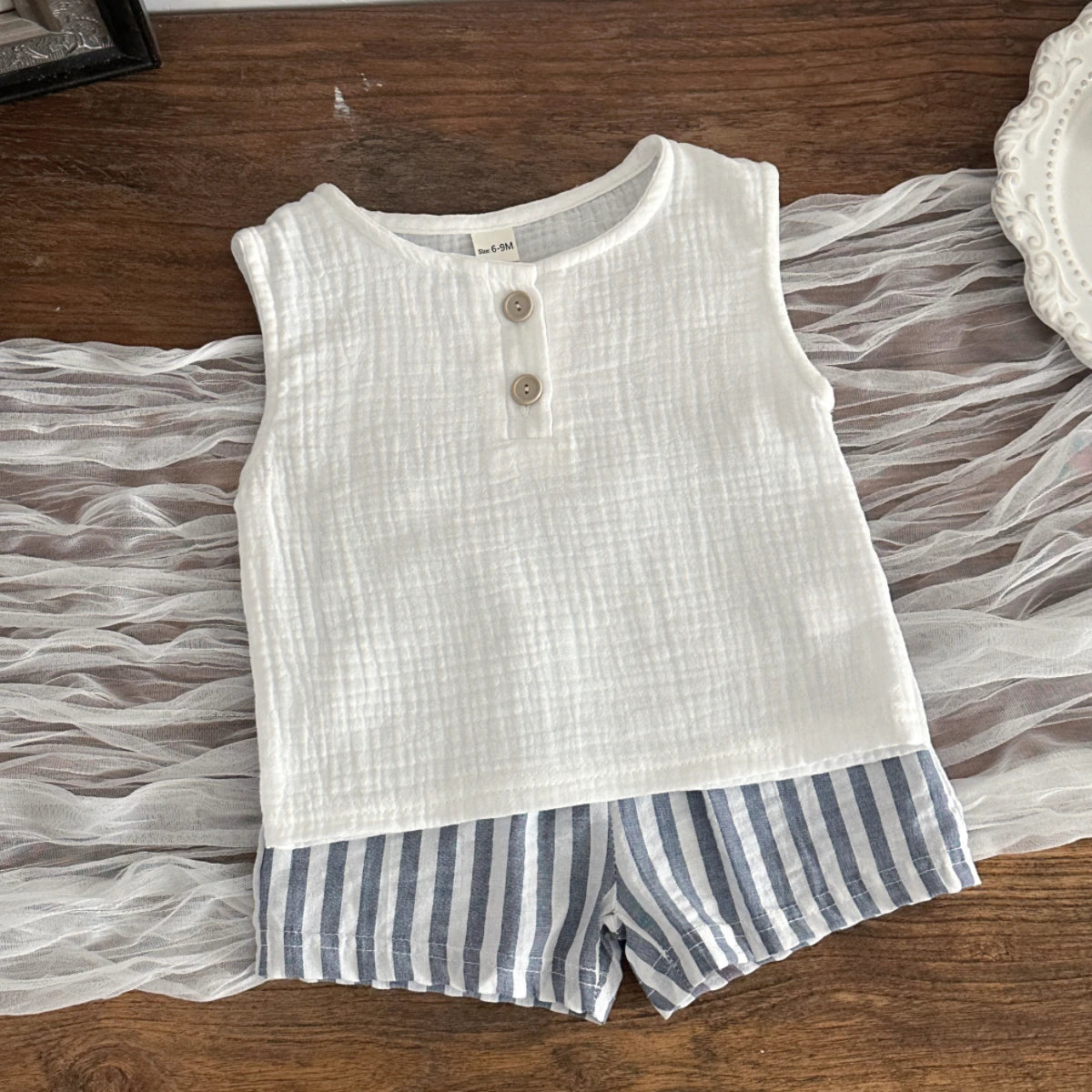 Baby Boy Summer Tank Top & Shorts Set - Soft Crinkle Gauze 2-Piece Outfit (0-3T)