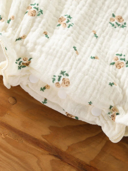 Baby Girl Muslin Cotton Romper & Sun Hat Set - Floral 2-Piece Summer Bodysuit (3-18M)