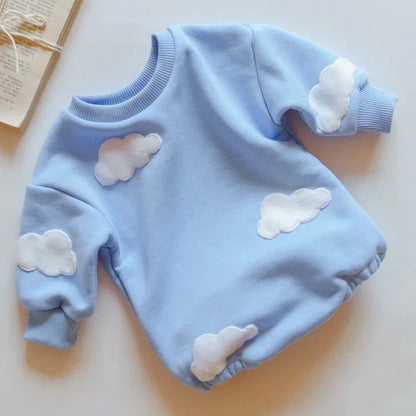 Baby Cotton Sweatshirt Romper - 3D Cloud & Flower Applique (1-18M)