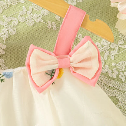 Baby & Toddler Girl Floral Embroidery Summer Princess Dress - Halter Bow Ball Gown (9M-3T)