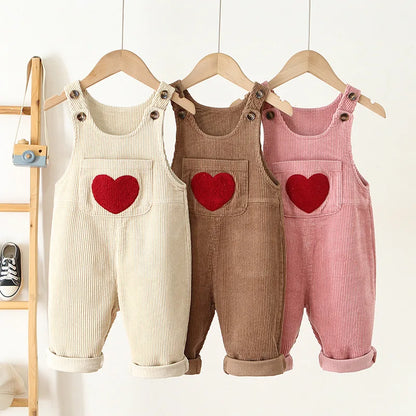 Toddler Corduroy Overalls – Heart Embroidery & Print Bib Pants (9M-4T)