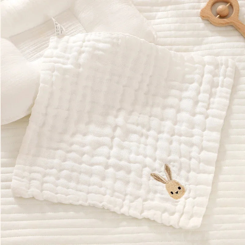 6-Layer Combed Cotton Muslin Washcloths – Ultra Soft & Embroidered (12" x 12")