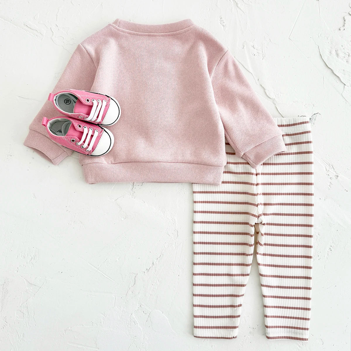 Baby Girl 2-Piece Outfit Set - Pink Ice Cream Sweatshirt & Striped Ribbed Leggings (6M-3T)