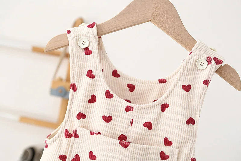 Toddler Corduroy Overalls – Heart Embroidery & Print Bib Pants (9M-4T)